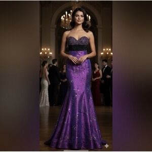 Vtg Y2K Alyce Designs Beaded Purple Mermaid‎ Gown Goth Dark Fairy Prom Dress 0
